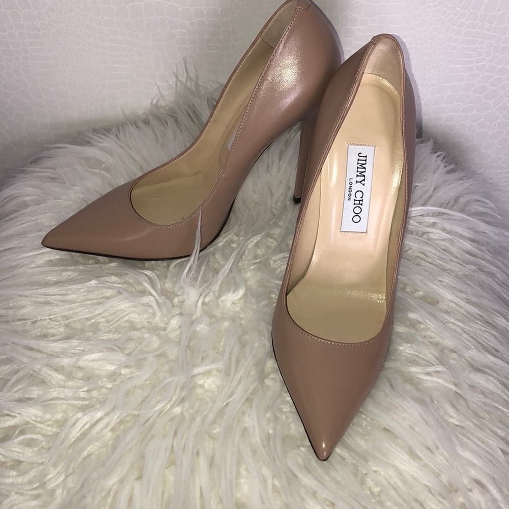 Jimmy Choo Anouk nude leather pumps 5 inches heels